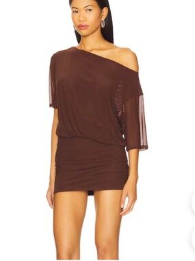 superdown Brown One-Shoulder Mini Dress